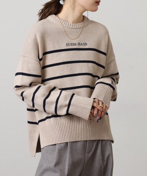 00s GUESS JEANS モヘヤ 短丈 セーター リブニット ボーダー ニット セーター GUESS JEANS ボーダーニットセーター レディース