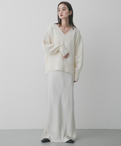 【ENFOLD】19AW美品 クルーネックサイドスリットニット 38 ホワイト SELECT(セレクト) ウールサイドスリットクルーネックニット 50-17000