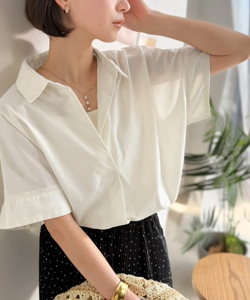 シャツ/ブラウス(半袖/袖なし) GREED - LEAF JACQUARD SHORTSLEEVE BLOUSE Java ブラウス シャツ 夏 半袖 「JaVaジャバコラボ」透け感涼しげに