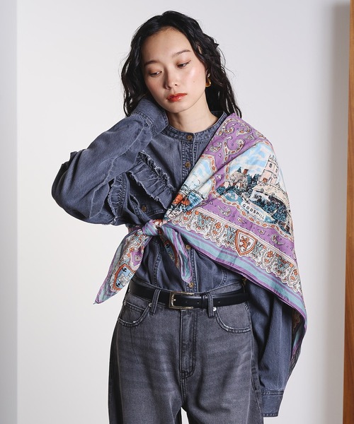 ROSE BUD（ローズバッド） ブラウス シャツ FRILL DENIM SHIRTS