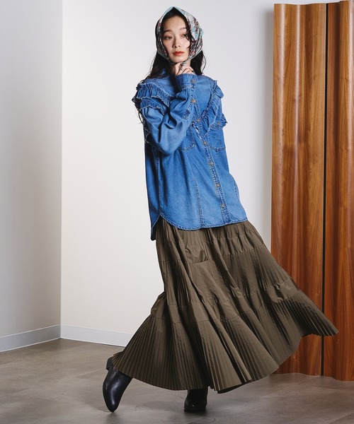 ROSE BUD（ローズバッド） ブラウス シャツ FRILL DENIM SHIRTS