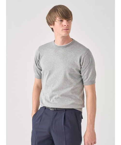 セーター ニット 半袖コットンニットＴシャツ メンズの画像