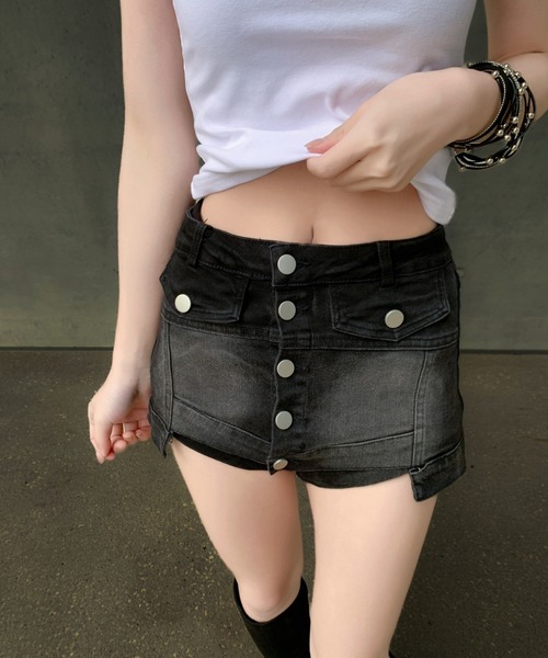 VEILA ジーンズ デニム デニムパンツ フロントボタンデザイン 美脚