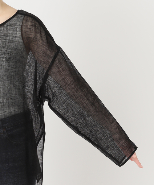 Spick&Span スピックアンドスパン シャツ ホワイト 白 サイズ:FREE | 24春夏 メッシュリネンルーズプルオーバー / シャツ Vネック 長袖 ドロップショルダー 透かし編み サイドスリット | トップス カットトップス【レディース】【中古】 Spick＆Span（スピック アンド スパン） ブラウス シャツ 「新色有り
