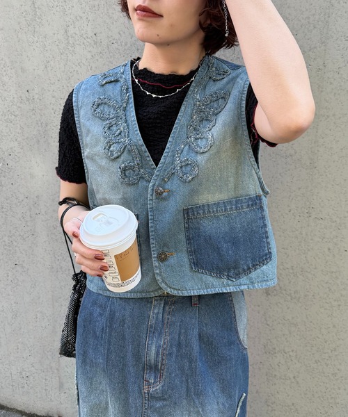 DOUBLE NAME（ダブルネーム） ベスト ジレ うねうねフリンジデニム