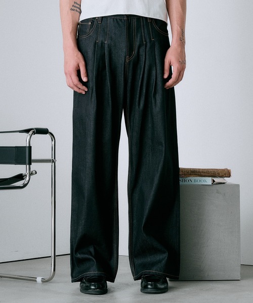 Regen Glanz ジーンズ 2 tuck selveage straight denim pants