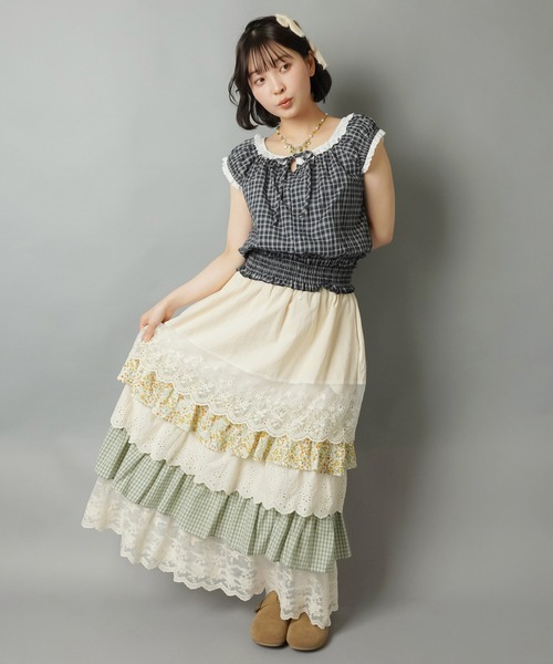 SPINNS（スピンズ） ロング スカート レトロな雰囲気が可愛い♪異素材