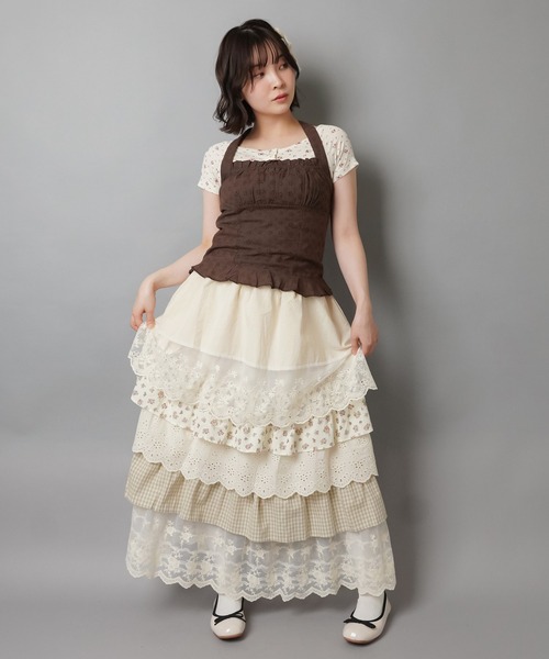 SPINNS（スピンズ） ロング スカート レトロな雰囲気が可愛い♪異素材