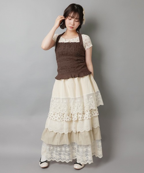 SPINNS（スピンズ） ロング スカート レトロな雰囲気が可愛い♪異素材