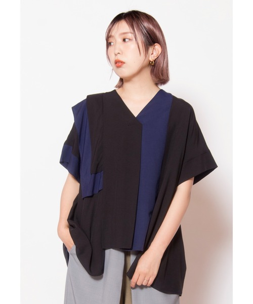 OHGA アシンメトリーブラウス OSMOSIS（オズモーシス） ブラウス シャツ アシンメトリーバイカラー