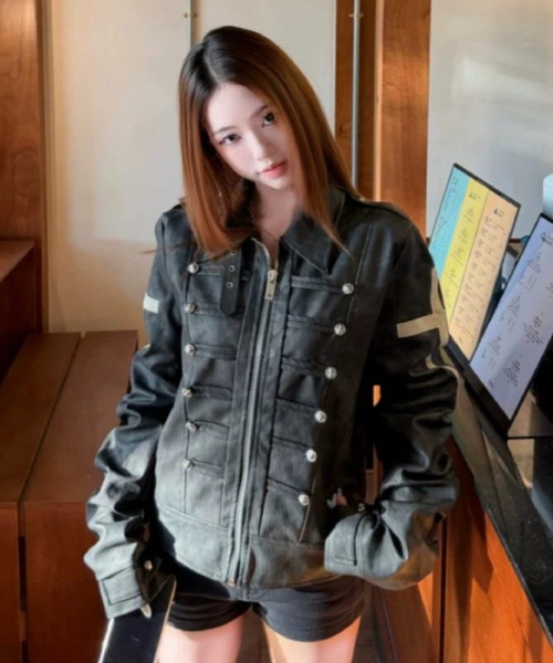 AVYL レザージャケット ライダース ベルトスタンドカラーナポレオン