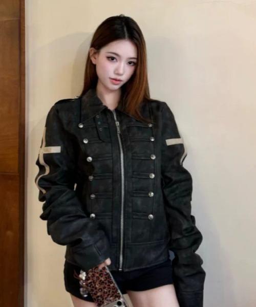 AVYL レザージャケット ライダース ベルトスタンドカラーナポレオン