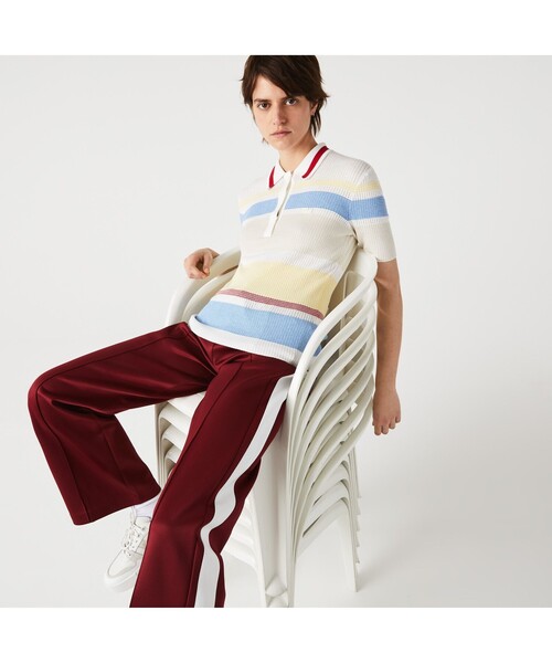LACOSTE ニット セーター マルチストライプニットポロセーター