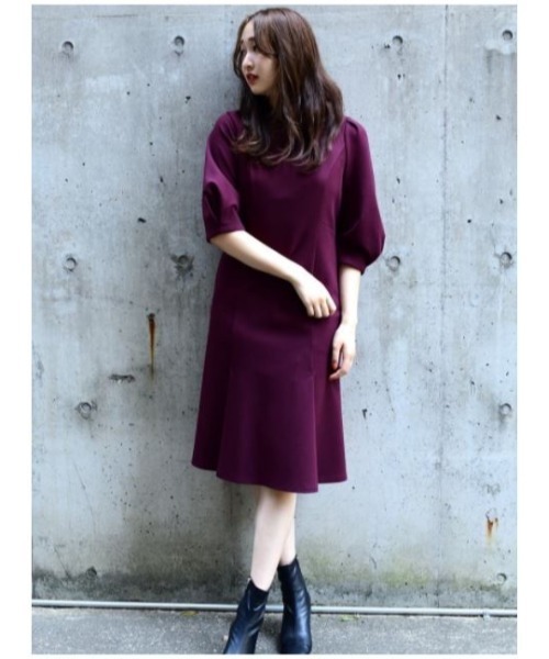 CELFORD」 7分袖ワンピース 38 レッド レディース : 79320566 