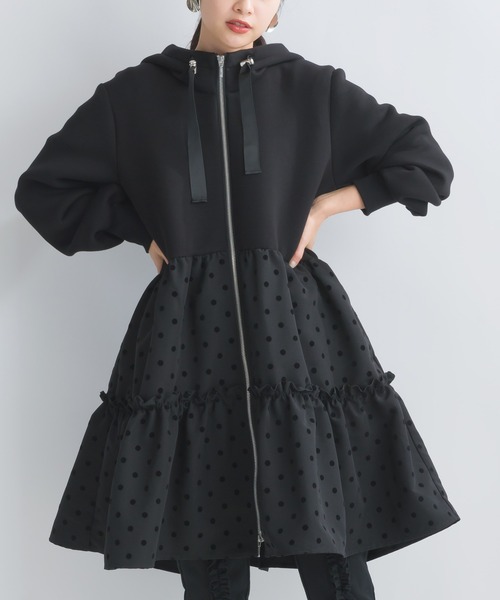 PICCIN PERLA コート アウター フロッキードット切り替えティアード
