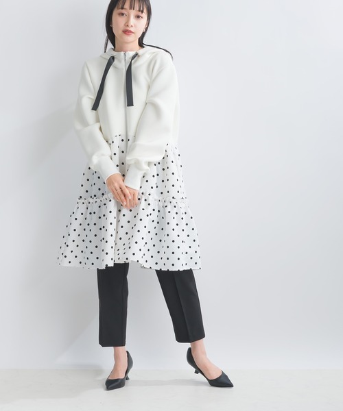 PICCIN PERLA コート アウター フロッキードット切り替えティアード