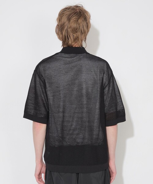 ブルーレーベル 黒 メッシュ編み 半袖カーディガン38 SERACE】Oversize openwork short sleeve mesh cardigan