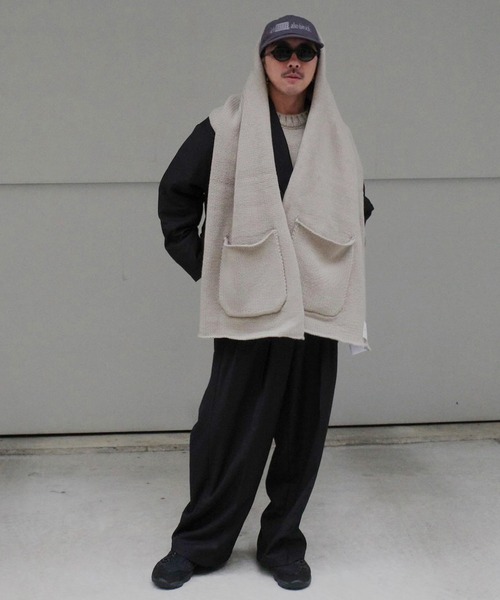 Aphlotus ポンチョ ハンド編みライク ポケット付き ビッグ ポンチョ