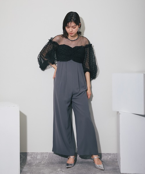 SMILE ORCHID ドレス フロッキードット パンツドレス シアー