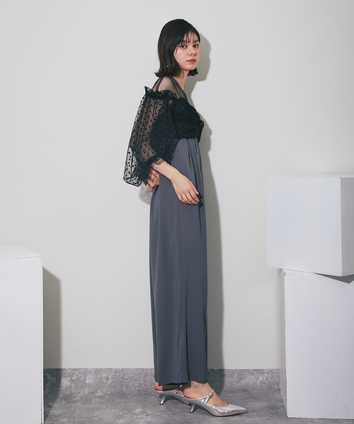 アンドレスド　フロッキードットパンツドレス オールインワン パーティー 結婚式 セール】フロッキードットパンツドレス オールインワン