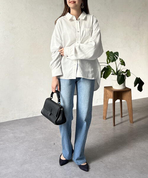 ブラウス シャツ BACKギャザーパウダー加工デニムシャツ レディース Chez toi ブラウス シャツ BACKギャザーパウダー加工デニム