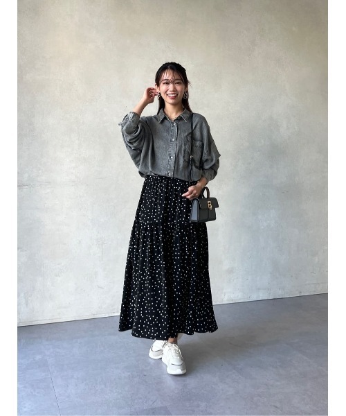 ブラウス シャツ BACKギャザーパウダー加工デニムシャツ レディース Chez toi ブラウス シャツ BACKギャザーパウダー加工デニム