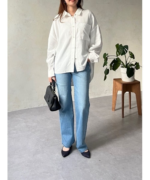 ブラウス シャツ BACKギャザーパウダー加工デニムシャツ レディース Chez toi ブラウス シャツ BACKギャザーパウダー加工デニム