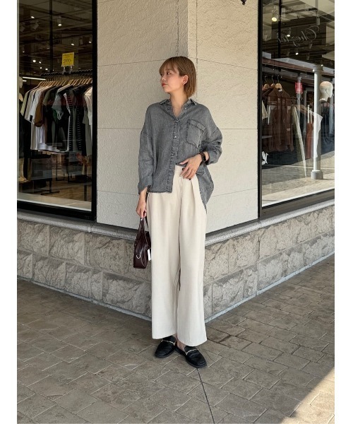 ブラウス シャツ BACKギャザーパウダー加工デニムシャツ レディース Chez toi ブラウス シャツ BACKギャザーパウダー加工デニム