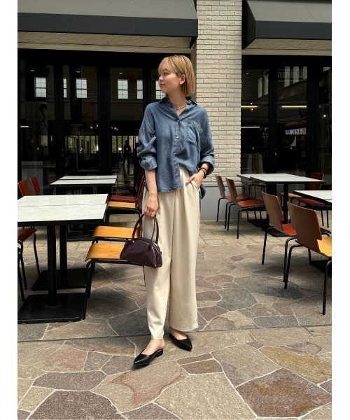 ブラウス シャツ BACKギャザーパウダー加工デニムシャツ レディース Chez toi ブラウス シャツ BACKギャザーパウダー加工デニム