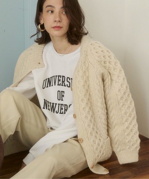 ANGIE カーディガン 「ウール100％」ケーブルニット カーディガン