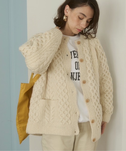 ANGIE カーディガン 「ウール100％」ケーブルニット カーディガン