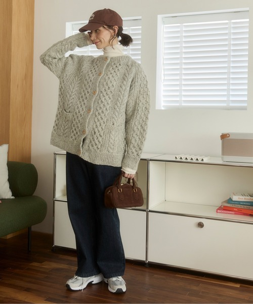 ANGIE カーディガン 「ウール100％」ケーブルニット カーディガン