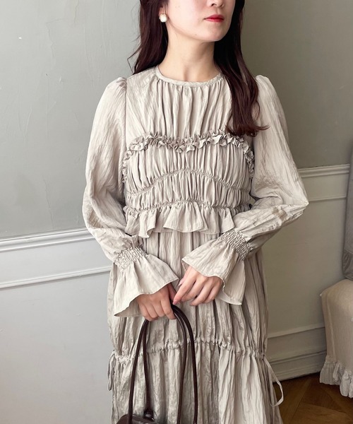 【マッシモドゥッティ】売れてますお早目に!シャーリングドレス mysty woman ドレス 「オケージョン」シャーリングワンピース