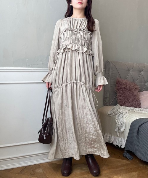 【マッシモドゥッティ】売れてますお早目に!シャーリングドレス mysty woman ドレス 「オケージョン」シャーリングワンピース