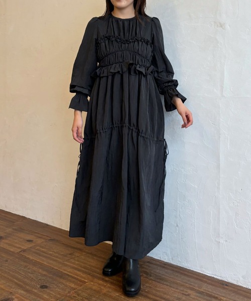 【マッシモドゥッティ】売れてますお早目に!シャーリングドレス mysty woman ドレス 「オケージョン」シャーリングワンピース