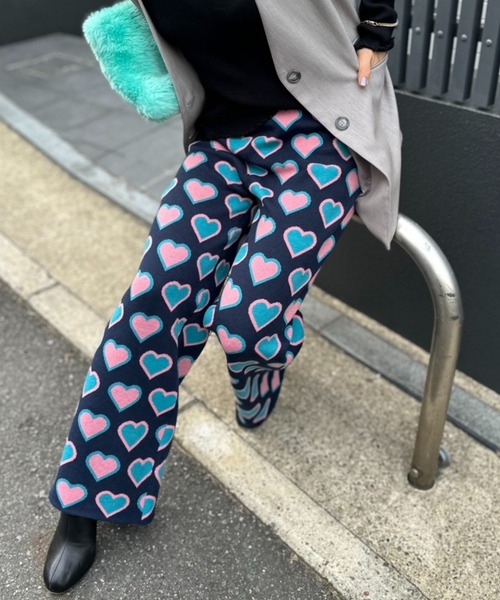 mi via loca パンツ カラーハート柄ニットパンツ レディース