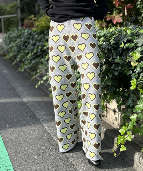 mi via loca パンツ カラーハート柄ニットパンツ レディース
