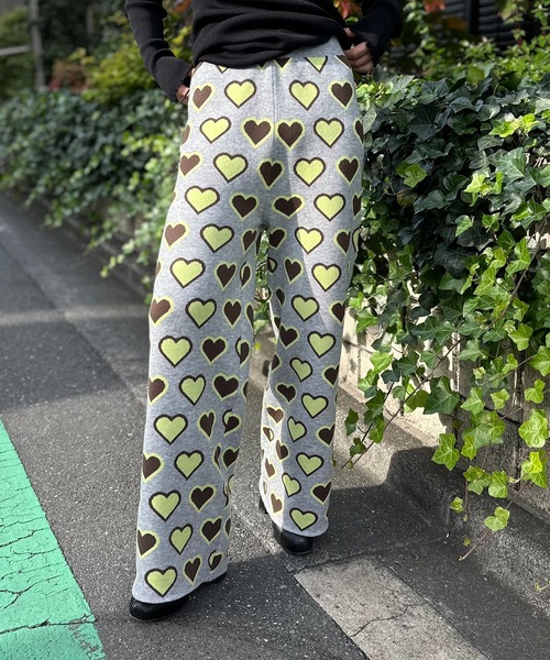 mi via loca パンツ カラーハート柄ニットパンツ レディース