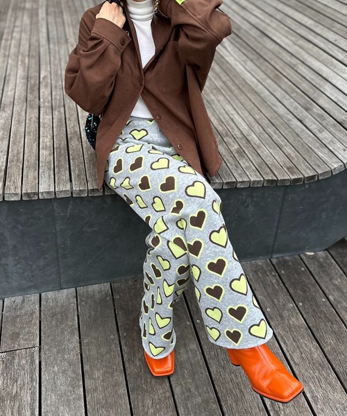 mi via loca パンツ カラーハート柄ニットパンツ レディース