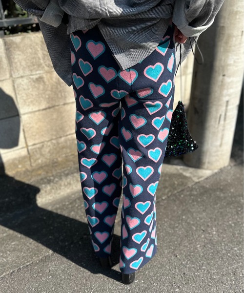 mi via loca パンツ カラーハート柄ニットパンツ レディース