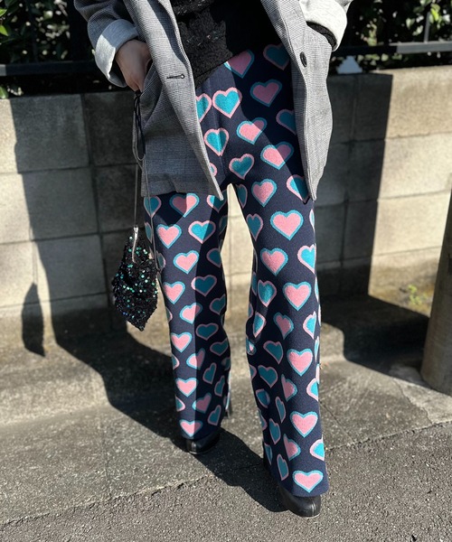 mi via loca パンツ カラーハート柄ニットパンツ レディース