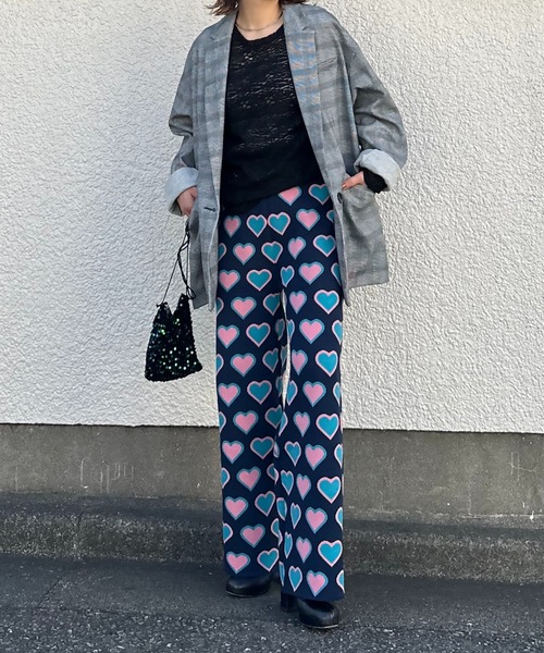 nknit ンニットハート柄ニットパンツ2024 mi via loca パンツ カラーハート柄ニットパンツ レディース