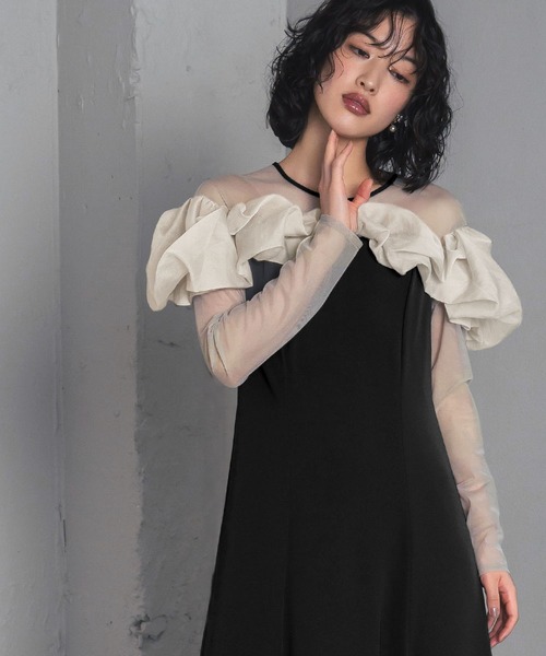 GIRL DRESS FOR NOW ドレス チュールフリル フレア ロング 結婚式