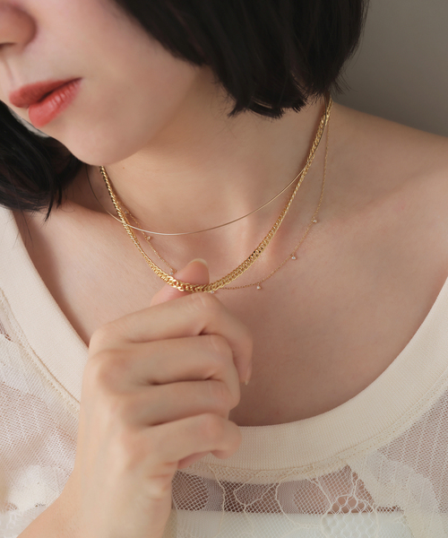 Lilas ネックレス 7ダイヤステーション40cmネックレス K10