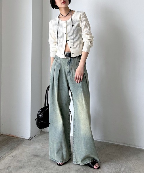 Shiruoriページ PAGEBOY カーディガン シシュウロゴシアーリブカーディガン