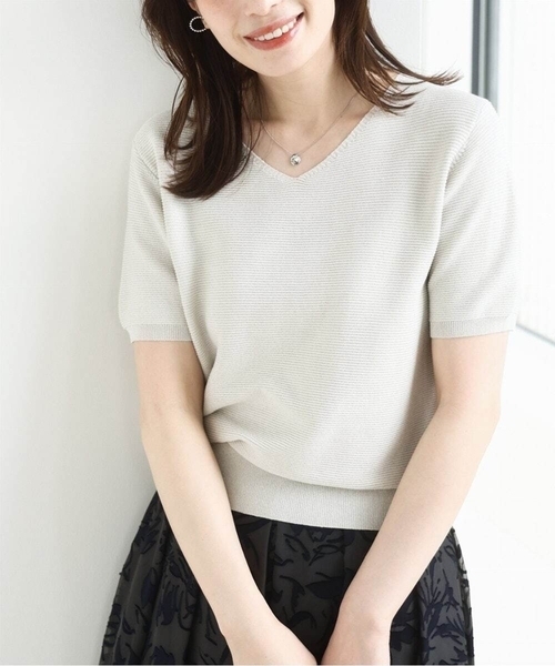 ニット セーター ガーター編み半袖ラメニット/洗える/WEB限定サイズあり レディース ガーター編み半袖ラメニット/洗える/WEB限定サイズ(ニット