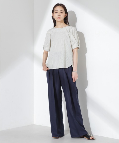 NANO universe パンツ ツータックワイドパンツ レディース