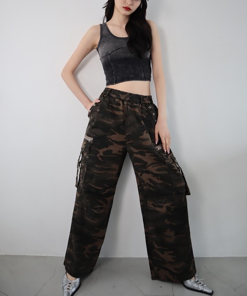 DARKFOGレイヤード風 迷彩 ルーズ デニム 男女兼用 ワイドパンツ Roger&Raw パンツ 迷彩ルーズパンツ レディース : ZOZOTOWN
