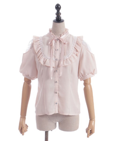axes femme POETIQUE ブラウス シャツ レース肩あきブロッキング