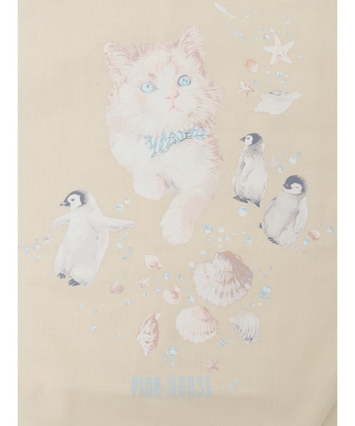 PINK HOUSE（ピンクハウス） トートバッグ さざ波とねこプリントバッグ